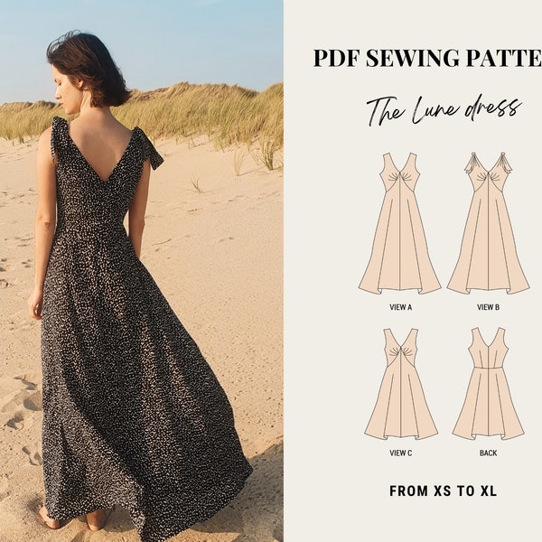 PDF sewing pattern - Lune dress by French Poetry - from XS to XL, bust adjustment options from A to G cups - maxi dress sewing pattern