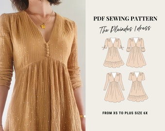 PDF Sewing Pattern - Pleiades 1 Dress by French Poetry - from XS to 6XL - Empire Waist Dress Pattern