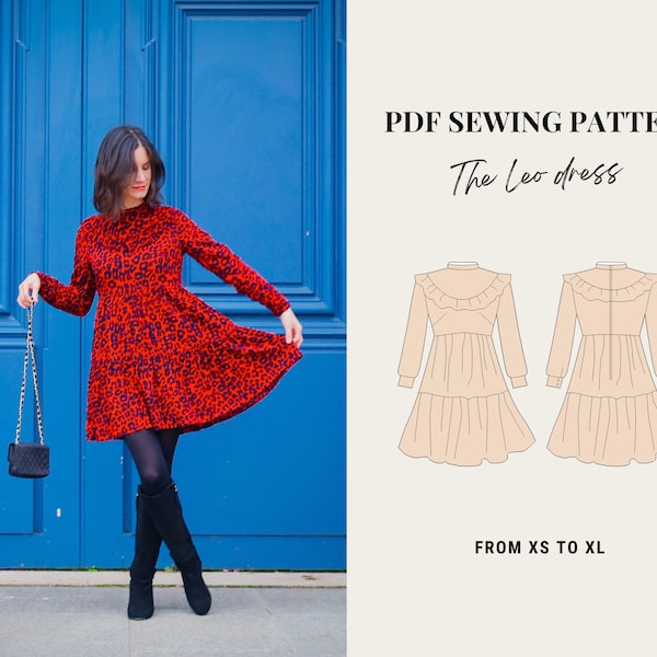 PDF sewing pattern - Leo dress by French Poetry - from XS to XL - babydoll ruffles frill dress sewing pattern