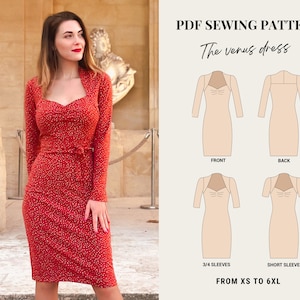 PDF sewing pattern - Venus dress by French Poetry - from XS to 6XL - Sweetheart knit dress pattern