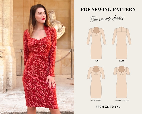 PDF Sewing Pattern - Venus Dress by French Poetry - From XS to 6XL -  Sweetheart Knit Dress Pattern - Etsy Finland