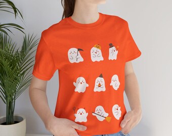 Camiseta unisex de fantasmas de Halloween, camiseta de jersey con fantasmas de dibujos animados, camiseta de disfraz de Halloween, camiseta de fantasma espeluznante, camiseta de fiesta de Halloween, Halloween