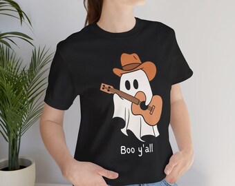 Boo Y'all - Camiseta de Halloween: Fantasma sureño con guitarra