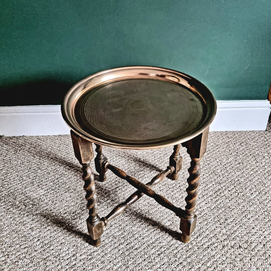 Vintage Side Table Brass Top Side Table Folding Indian Table Etsy UK