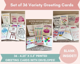 Set of 36 Greeting Cards for a Variety Occasions - Variety Pack of Greeting Cards- Printed Cards & Envelopes - BLANK Inside - 4.25" x 5.5"