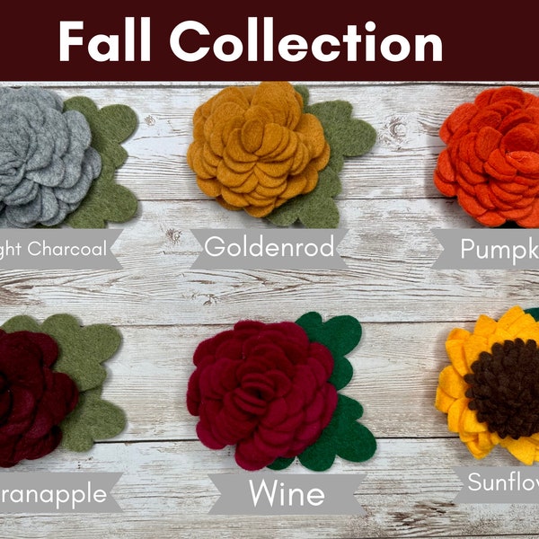 Fall Collection - Dog or Cat Collar Flower- 2" or 3" Felt Flower Attachment - Removable Pet Collar Accessory -Kids,Wedding,Backpack,Multiuse