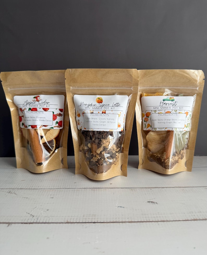 Fall Simmer Pot Kit: Mini Bundle of 3 Scents (Dried Fruits, Spices, Herbs, stovetop potpourri) Set of 3