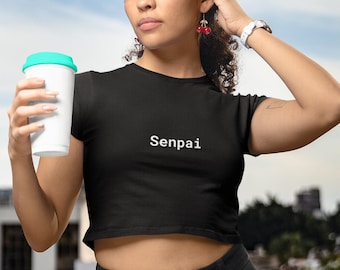 Senpai Japanese T-Shirt, Kawaii Women’s Crop Top Tee,  Christmas Gift for Anime Japan Lover Funny Tshirt, Streeetwear Gift for Senior