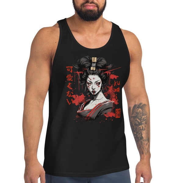 Geisha Zombie Men's Workout Tank Top, Scary Japanese Zombie Exercise Shirt, Anime Asian Streetwear Style Fashion, Harajuku Tee, Korean China