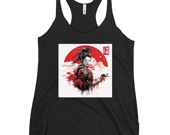Japanische Flagge inspiriert Samurai Geisha aufgehende Sonne Frauen Workout Racerback Tank Weihnachtsgeschenk, Anime Manga Liebhaber Japan Weihnachtsgeschenk Shirt