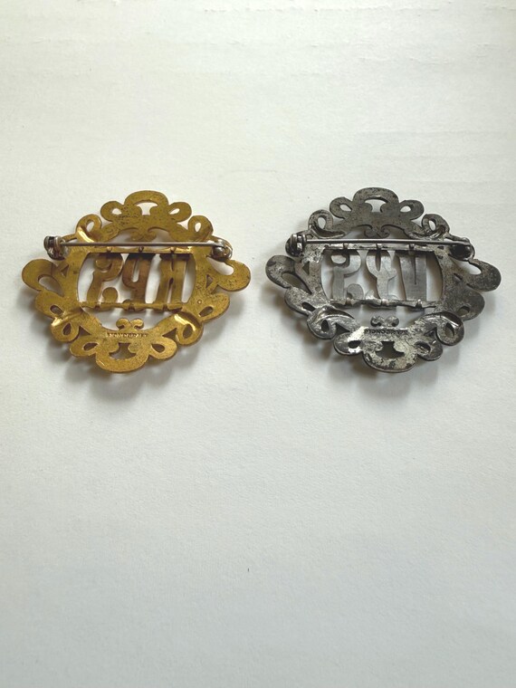 2 Monocraft Monogram Brooches Silver Tone Gold Tone Metal Costume Jewelry Early 1930’s View 2