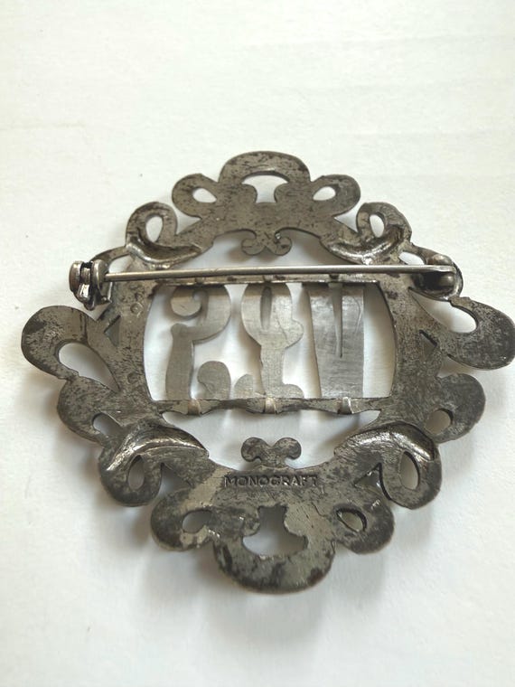 2 Monocraft Monogram Brooches Silver Tone Gold Tone Metal Costume Jewelry Early 1930’s View 4