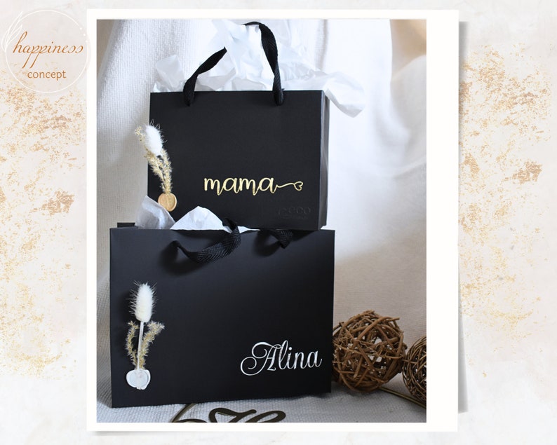 Personalisierte Luxus-Geschenktüte in schwarz, Geschenktasche, Geschenke für Hochzeit, Geburtstag, Brautjungfern, Kollegen, Familie Bild 1