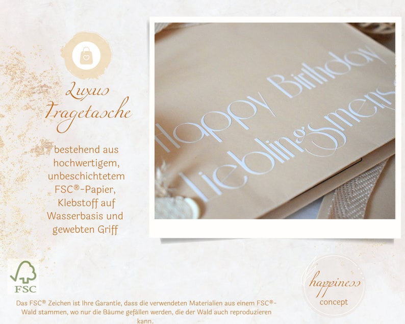 Personalisierte Luxus-Geschenktüte in beige, Geschenktasche, Geschenke für Hochzeit, Geburtstag, Brautjungfern, Kollegen, Familie Bild 4