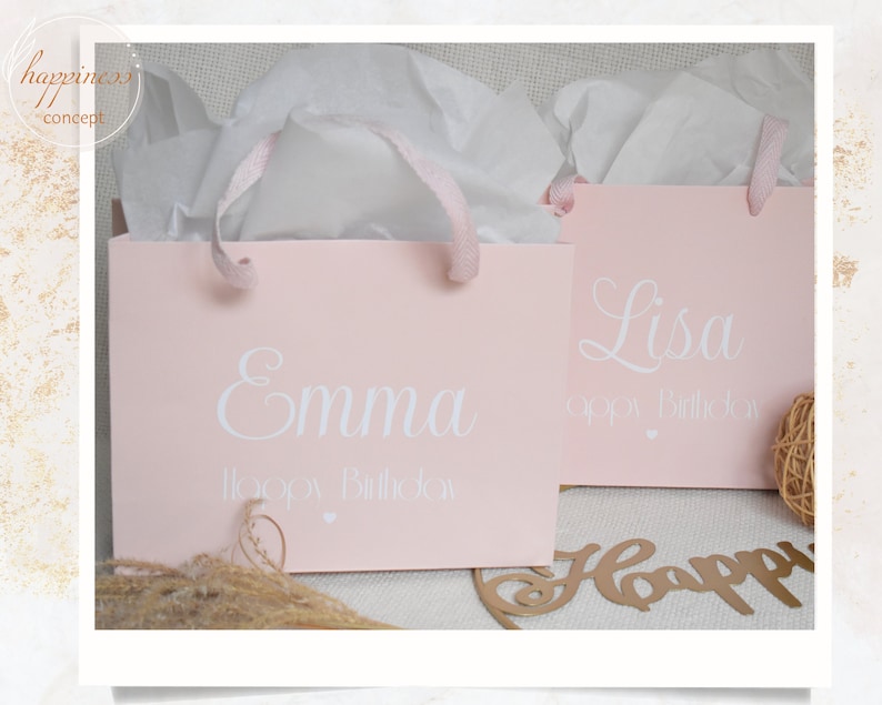 Personalisierte Luxus-Geschenktüten in rosa, Geschenktasche, Geschenke für Hochzeit, Geburtstag, Brautjungfern, Kollegen, Familie Bild 1