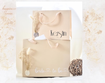 Personalisierte Luxus-Geschenktüte in beige, Geschenktasche, Geschenke für Hochzeit, Geburtstag, Brautjungfern, Kollegen, Familie, Taufe