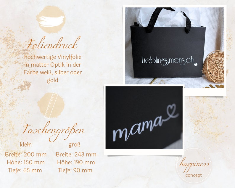 Personalisierte Luxus-Geschenktüte in schwarz, Geschenktasche, Geschenke für Hochzeit, Geburtstag, Brautjungfern, Kollegen, Familie Bild 3