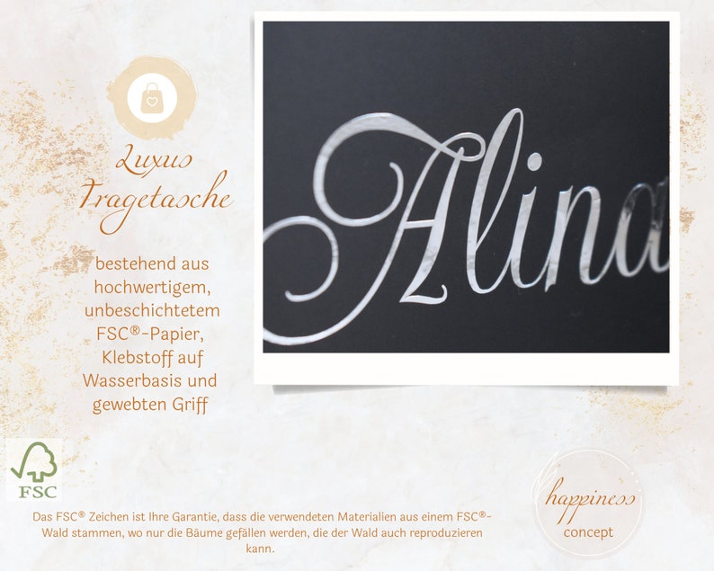 Personalisierte Luxus-Geschenktüte in schwarz, Geschenktasche, Geschenke für Hochzeit, Geburtstag, Brautjungfern, Kollegen, Familie Bild 2