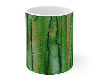 Green and Gold Ceramic Coffee Cups, 11oz, Tea Cups, Mugs