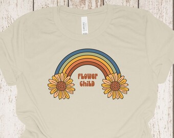 T-shirt Flower Child | T-shirt Rainbow Retro, Chemise enfant fleur arc-en-ciel, T-shirt enfant fleur hippie, T-shirt enfant fleur, T-shirt rétro graphique rétro