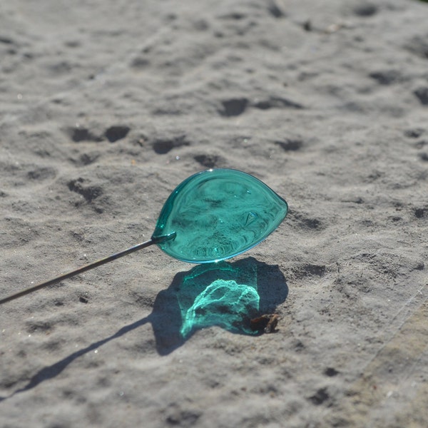 Feuille bleu canard en verre de Murano