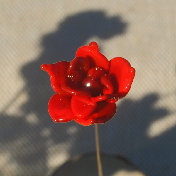 Rose Rouge - Tige de fleur individuelle en verre de Murano