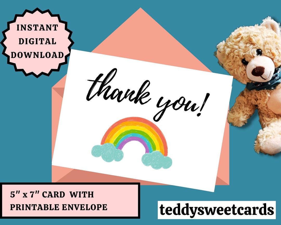 Thank You Card Printable Rainbow Card Digital Download - Etsy