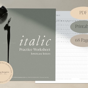 Italic Calligraphy Practice Worksheet, 68 pages, Learn Chancery Italic Lowercase, Digital Download, Printable