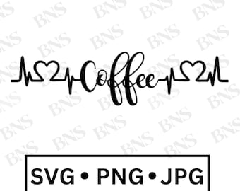 コーヒーのハートビート SVG、PNG、JPG / ハート、コーヒー、ハートビート デジタルファイル - すぐにダウンロード / すぐにカット可能