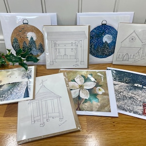 Pack of 8 Christmas Cards, selection of 8 different cards, prints from original artwork by Lizzie Jones