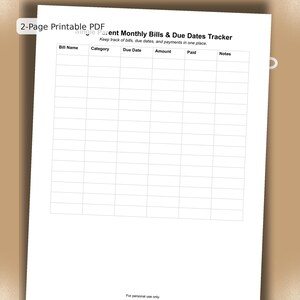 Single Parent Monthly Bills Planner | Due Dates and Payment Checklist Printable