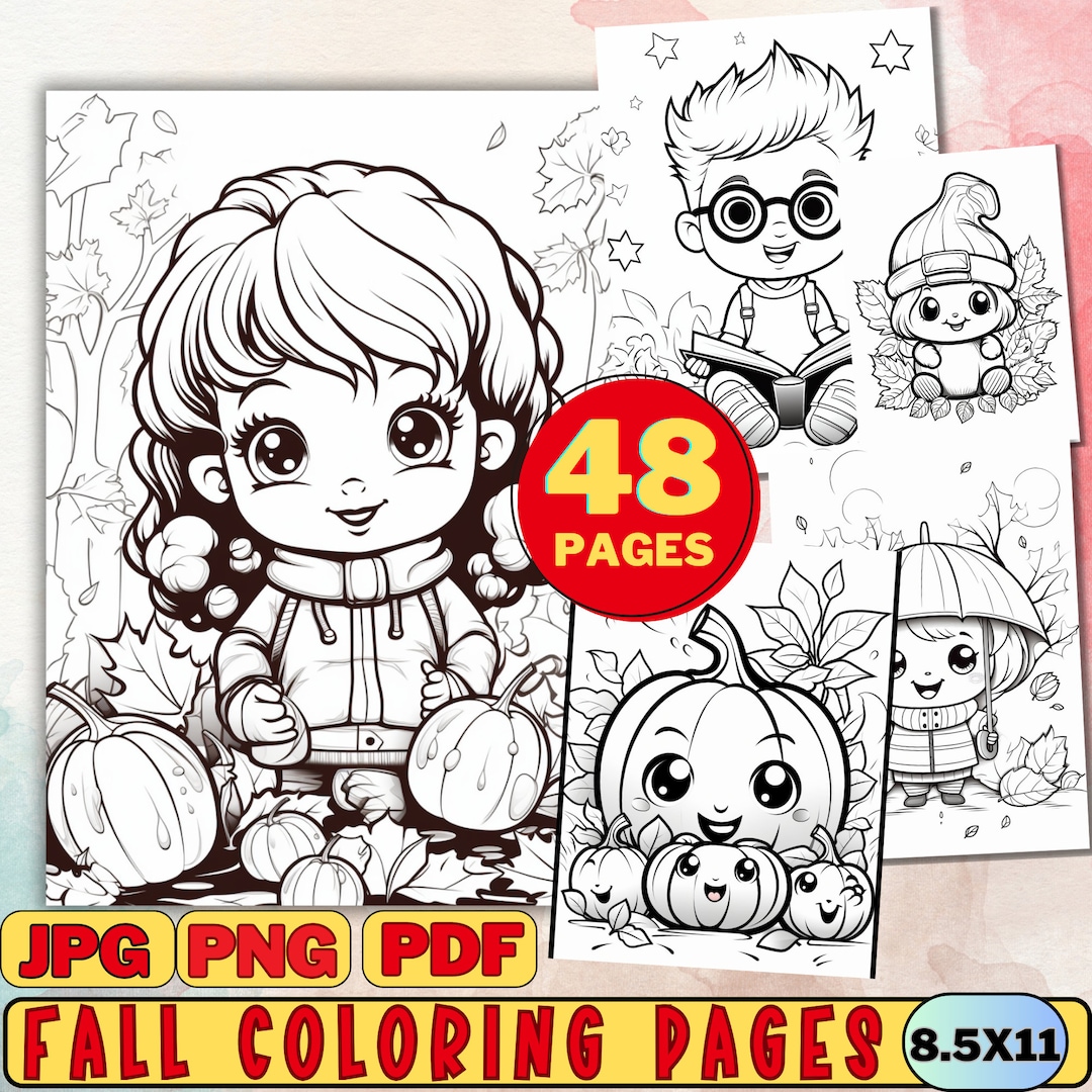 Cute Autumn Coloring Pages Fall Coloring Book for Kids Fall Etsy