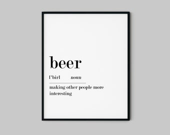 Beer Definition, Beer Print, Alcohol Poster, Funny Definition Print, Beer Lover Gift, Funny Kitchen Art, Kitchen Typography