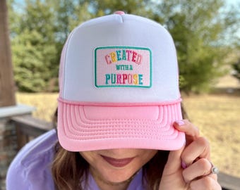 Cute Christian Trucker Hat for Girls Baseball Cap Hat Women’s Hat Created For A Purpose Christian Gift for Girl Gift for Teen Trendy Hat