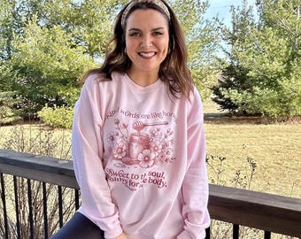 Christian Graphic Sweatshirt Gift Christian Girl Aesthetic Cute Christian Shirt Retro Vibe Graphic Love Sweet Like Honey Christian Girl gift