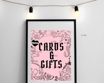 Bad two the bone birthday theme cards and gifts table sign