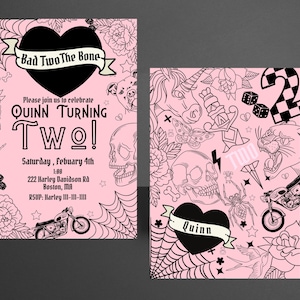 Bad Two The Bone theme birthday party invitation digital file