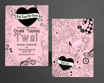 Bad Two The Bone theme birthday party invitation digital file