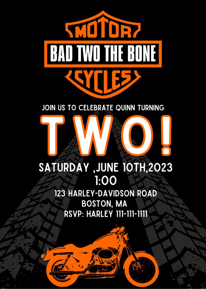 Motorcycle Bad Two the Bone Birthday Invitation Etsy