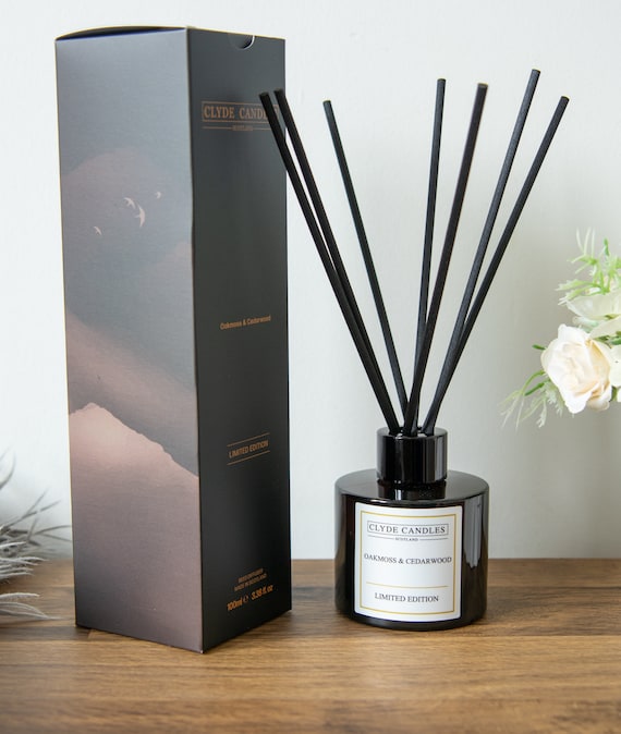 Eichenmoos & Zedernholz-Diffusor - Clyde Candles, luxuriöses Diffuser-Öl mit einem Set von 7 Sticks, bester Aroma-Duft für Zuhause, Wohnen, Badezimmer
