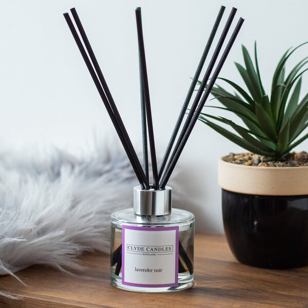 Lavender Noir Reed Diffuser - Clyde Candles, Luxury Diffuser Oil with a Set of 7 Sticks, Best Aroma Scent for Home, Living Room, Bathroom