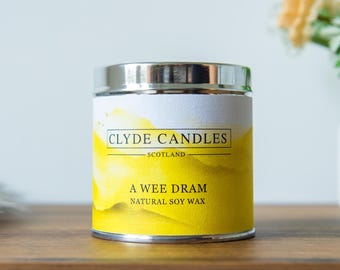 A Wee Dram  Natural Soy Candle Tin - Clyde Candles Scotland - Vegan Scottish Gifts, British Made