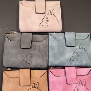 Portefeuille en daim double face Totoro Studio Ghibli Miyazaki Rose clair, fuchsia, gris, bleu, marron