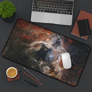 Outer Space Galaxy Desk Mat, Gift for Gamers Laptop Pad, Nonslip Desk Protector, Office Christmas Gift Mousepad, Coworker Secret Santa SciFi