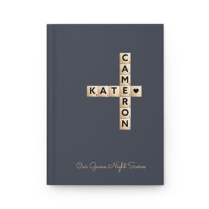 Customizable game night score book with family name on the cover.