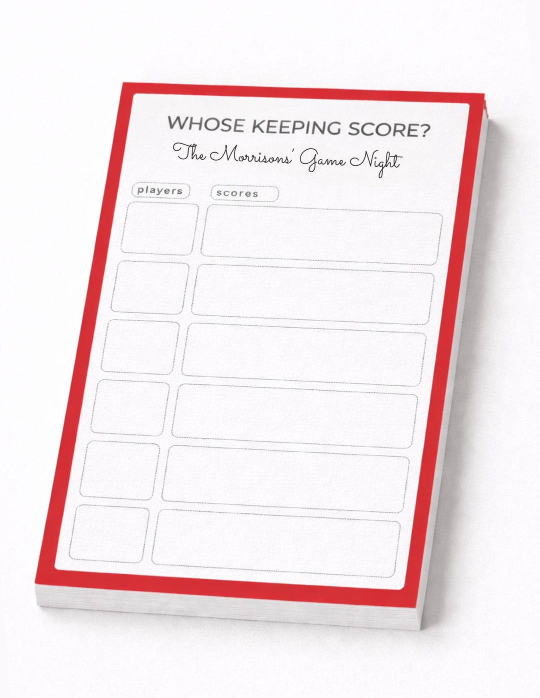Score Table For Notepad Whose Keeping Score Notepad, Game Night Score Pad, Personalized Family ...