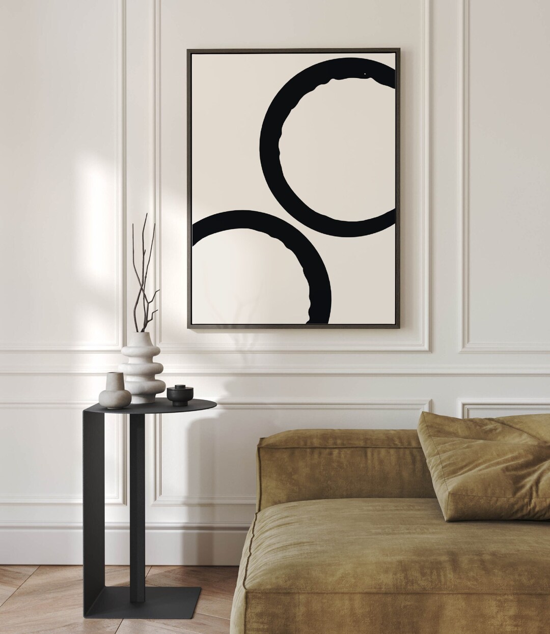 Japandi Canvas Wall Art con círculos para decoración de pared neutra