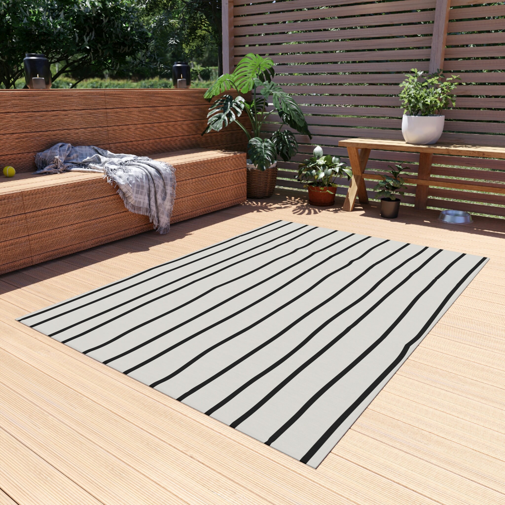 Black and White Striped Rug Outdoor Patio Rug Japandi Rug Etsy Canada