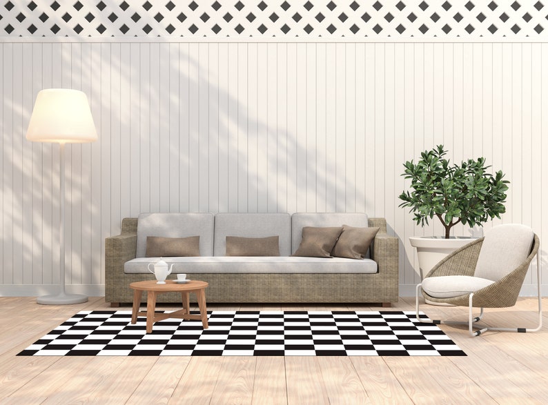 Black and White Checkered Outdoor Rug for Modern Patio Etsy