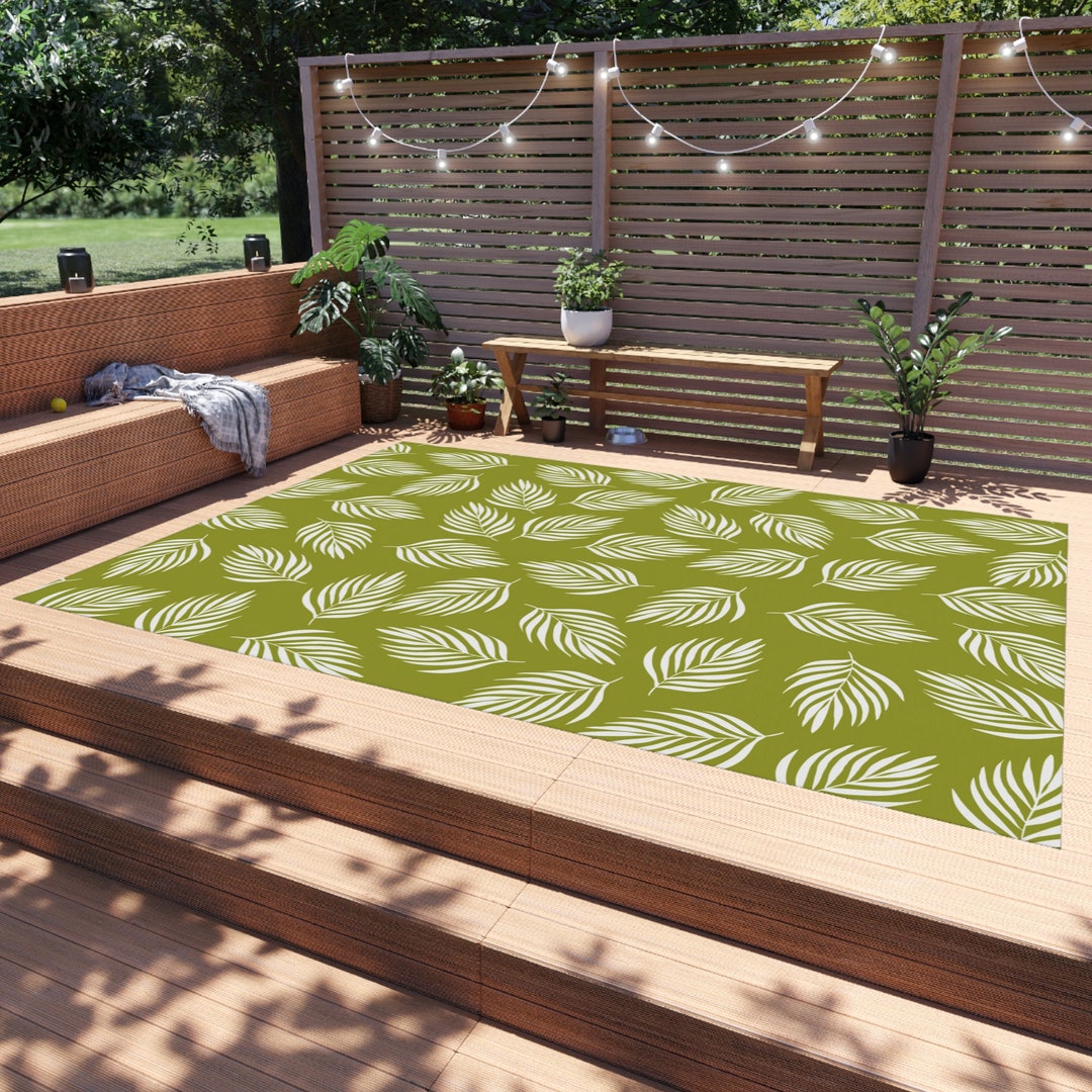 Green Patio Rug Greenery Decoration Garden Rug With Leafs Etsy